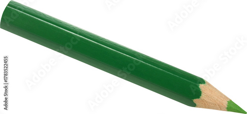 Short and thick green pencil isolated on white background