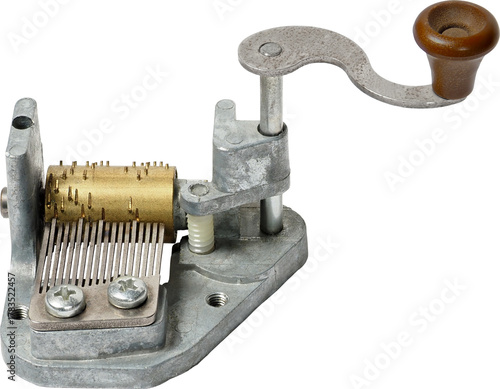 Small music box with crank isolated on white background