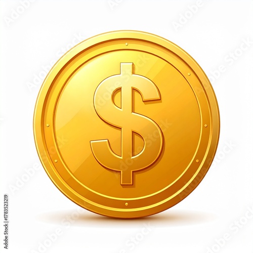 Glossy Gold Coin with Dollar Sign
