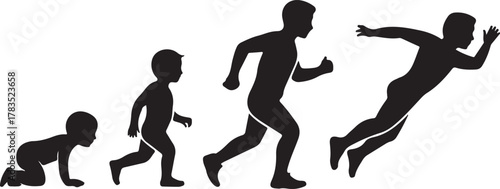 Crawl Walk Run Fly pictogram icon set. Clipart image isolated on white background