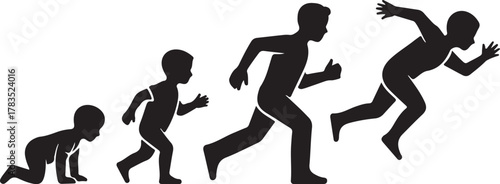 Crawl Walk Run Fly pictogram icon set. Clipart image isolated on white background