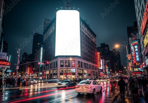 Blank Billboard in Times Square, New York City at Night