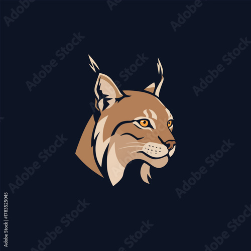 Vibrant and Dynamic Lynx Head Illustration Profile with Intense Gaze, Perfect for Emblematic Design and Nature Themes