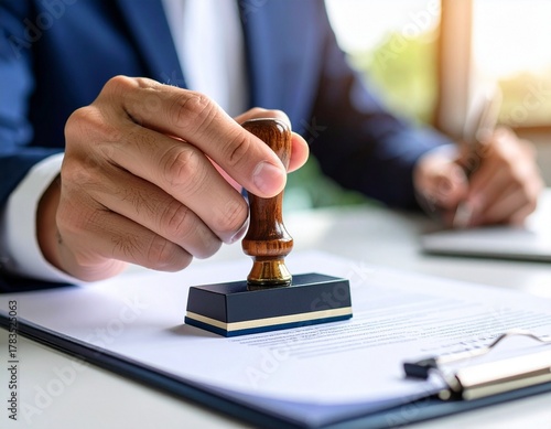 Formal Document Approval with Stamp and Signature