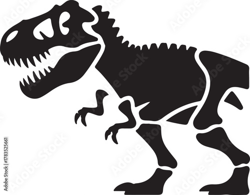 T rex dinosaur skeleton negative space silhouette illustration