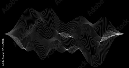 Geography grid Radio wave of particles on black background