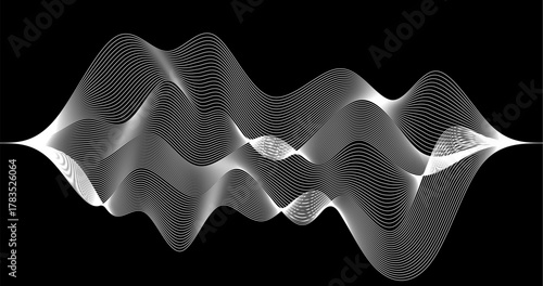 Geography Grid with wave of white lines on black background