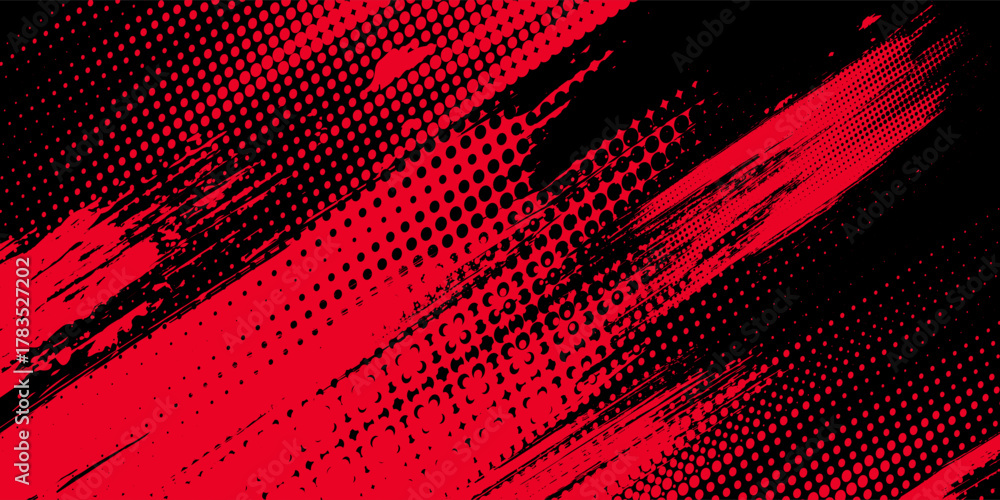 Fototapeta premium Black and red abstract grunge background with halftone style.