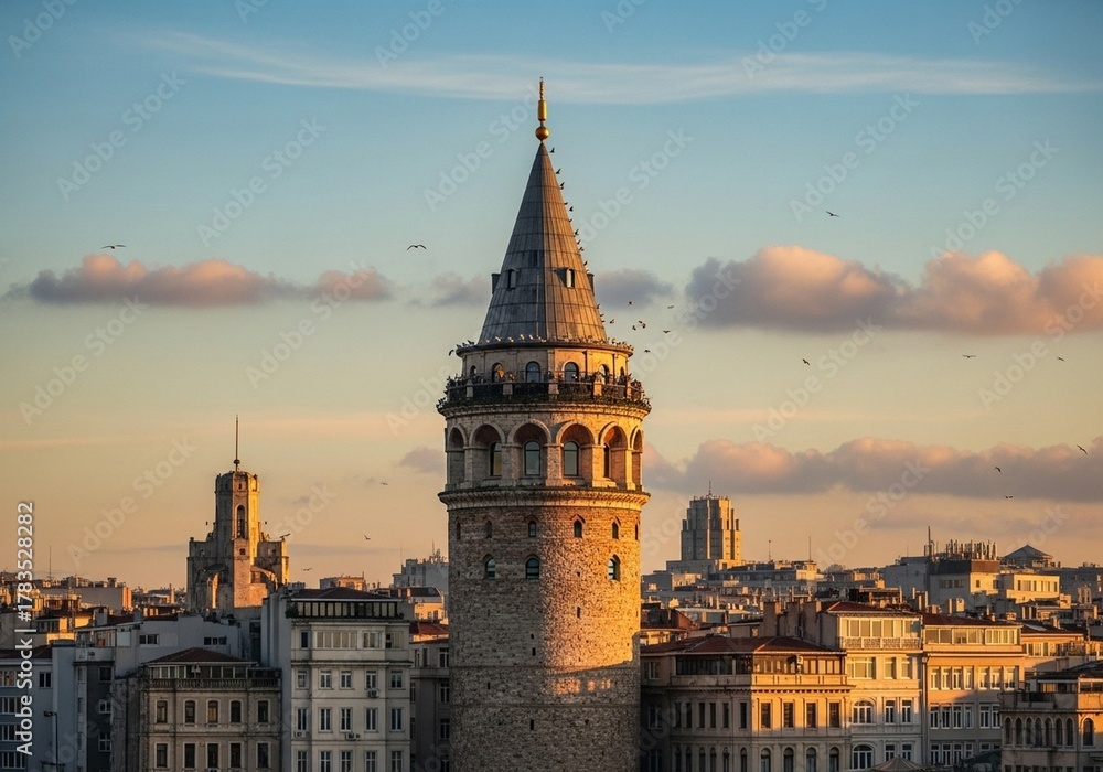 Fototapeta premium Galata Tower Istanbul at Sunset with Cityscape