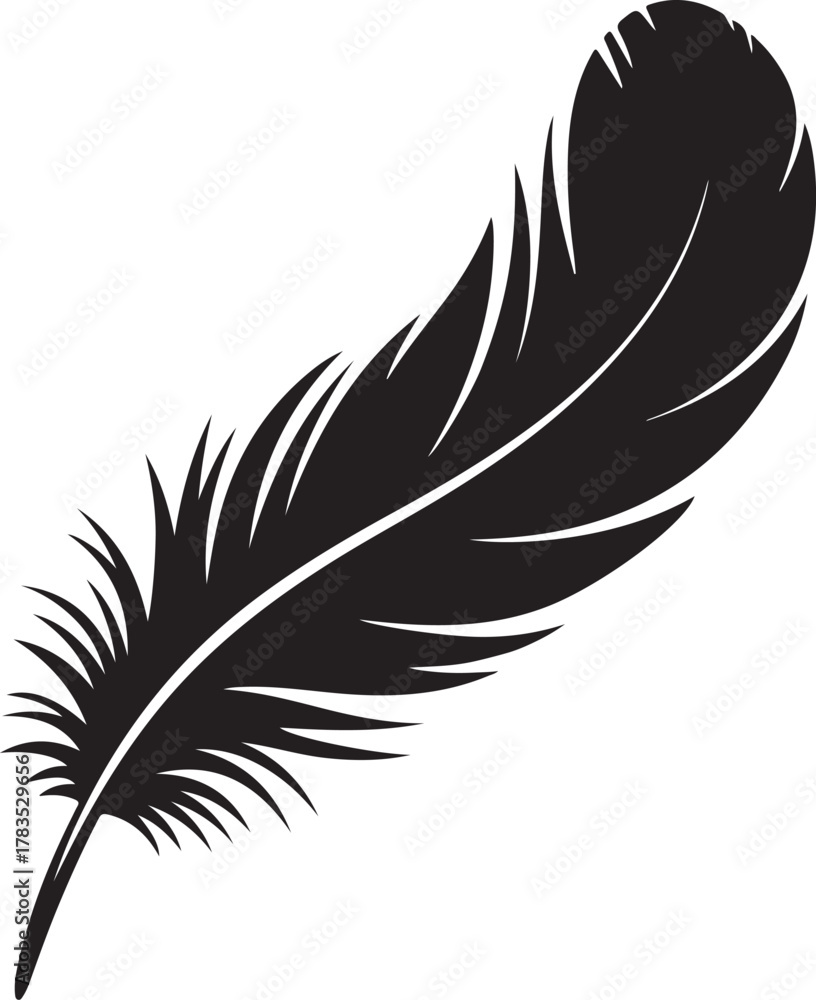 Fototapeta premium Elegant black feather silhouette vector illustration