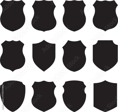 Police badge shape. Vector military shield silhouettes. Security, football patches isolated on white background