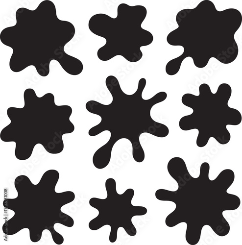 Black paint blots collection of vector icons