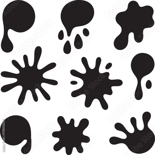 Black paint blots collection of vector icons
