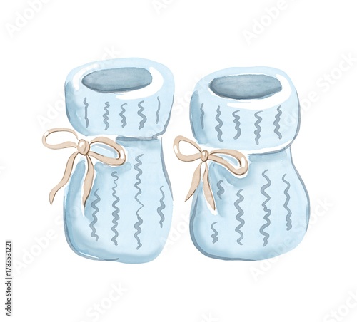 Watercolor Illustration of Blue Baby Booties