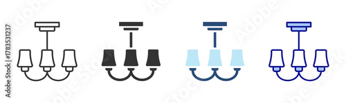 Ceiling Lamp Icon Set. Designed In Multi Style