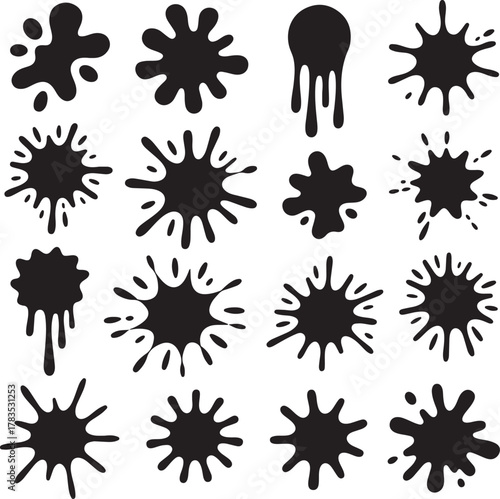 Black paint blots collection of vector icons