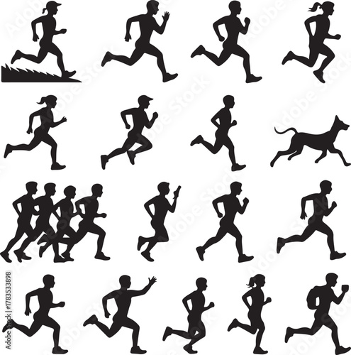 Athlete Running & Jogging Silhouette Bundle

Dynamic Sports Action Human Silhouette Pack

Marathon, Sprint & Fitness Running Vector Set

Outdoor Activity Running Walking Silhouette Collection

High-En