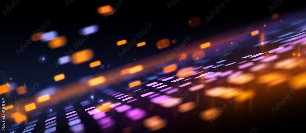 Obraz premium Graphic design background of tech scene. Modern abstract background. A vibrant and dynamic background of blue, purple, and pink streaks with lights moving at high speed.