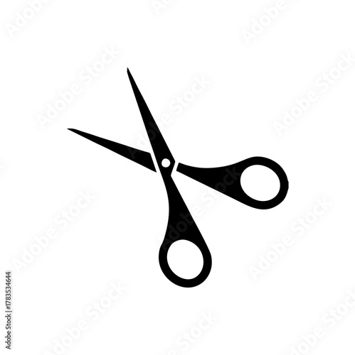 Black silhouette icon of open professional scissors for cutting and styling