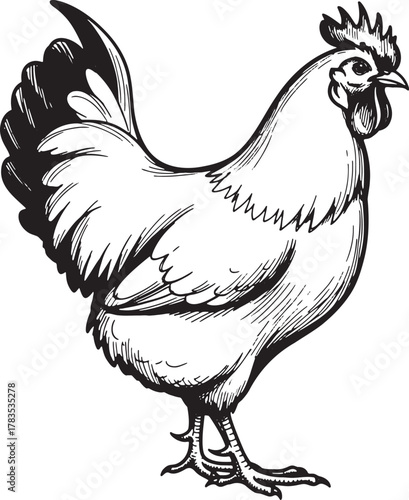Farm Roost: Detailed Hand-Drawn Rooster Vector Illustration in Profile