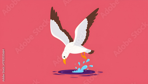 Seagull Diving into Water A Vibrant Illustration Depicting a Bird in Motion, Splash, Generative AI