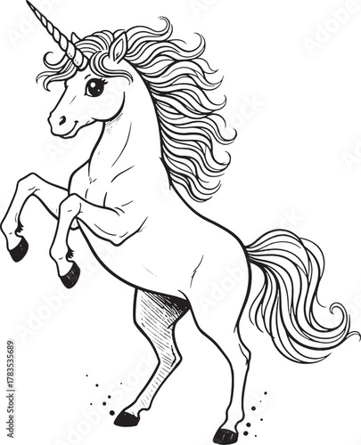 Unicorn Line Art: Black and White Magical Creature Sketch