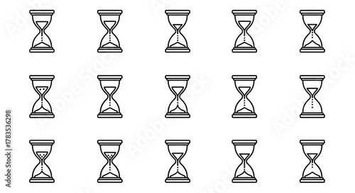 A seamless pattern of minimalistic hourglass icons, representing time passing and the concept of time management, perfect for web design, app interfaces, social media graphics, and educational