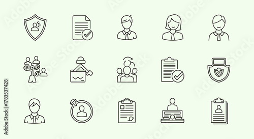 Professional line icon set symbolizing employee benefits, salary, incentives, workplace rewards, and financial well-being. Modern, simple, and minimal vector icons for business and HR.