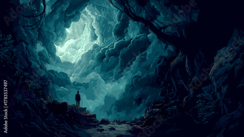 The Abyss, Vector Dark Fantasy Illustration. Game Design Concept, Dungeon, Fantasy, RPG