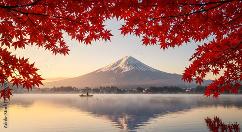 Fototapeta Naklejka Na Ścianę i Meble -  Mount fuji reflected in lake kawaguchiko during autumn
