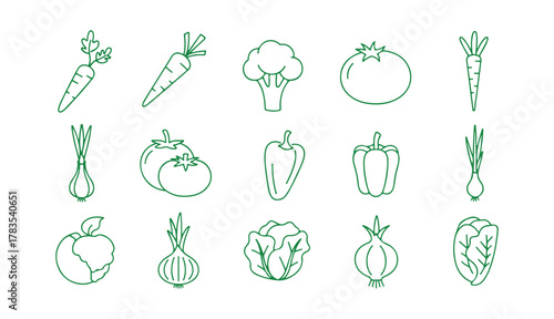 Vegetables illustrated in vector style against a see-through background. Premium quality icons. Stroke vector graphic for design ideas and concepts.

