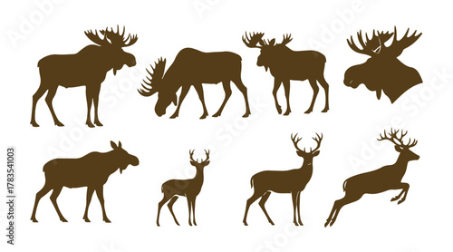 set of silhouettes featuring moose and deer

