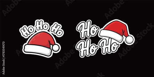 Ho Ho Ho Santa Hat Sticker Design Illustration with Christmas Greeting Text for Holidays, Festive Cheer, Winter, and Celebration Concepts