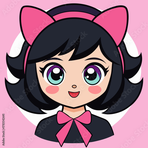 Anime girl with cat ears and pink bow