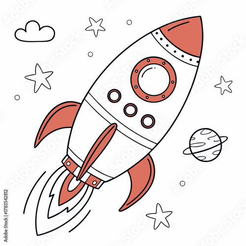 Cartoon rocket ship flying in space