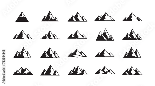 Mountain icons in a vector style, set apart on white