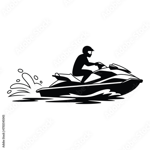 Silhouette of a person riding a jet ski on the water