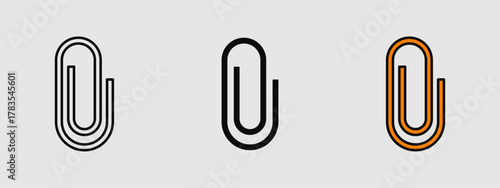 Minimal paperclip attachment icon in outline, solid, and colored styles, ideal for files, documents, messaging, and digital interface designs.