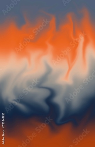 Abstract grunge background in orange and blue colors. Modern acrylic canvas with linear scribbles and blurs. Ideal for creating posters, cards, and covers.
