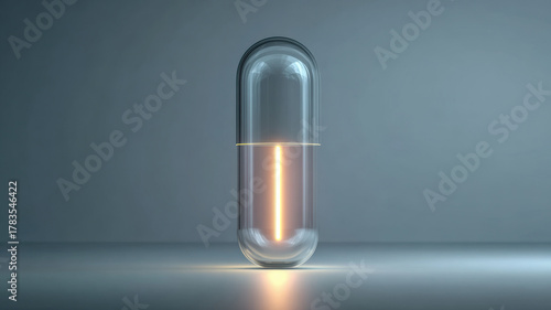 A glowing capsule-shaped object standing out from a neutral-tone background