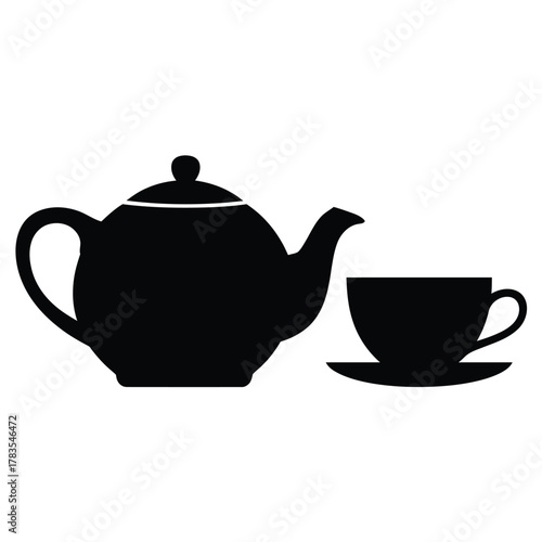 Black silhouette of a teapot and cup on a saucer