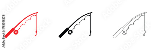 fishing rod icon vector, fishing rod vector silhouette and line art