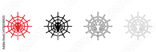 Spider web Icon vector set, spider net vector silhouette and line art