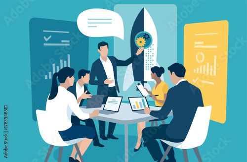 The Startup. Discussion about a new business project. Starting business.. Business vector illustration.