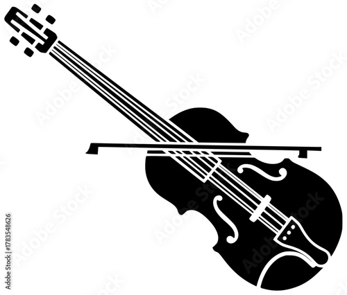 music illustration melody silhouette musical logo instrument icon orchestra outline viola classical acoustic play sound bow fiddle song wooden shape kids vector graphic background