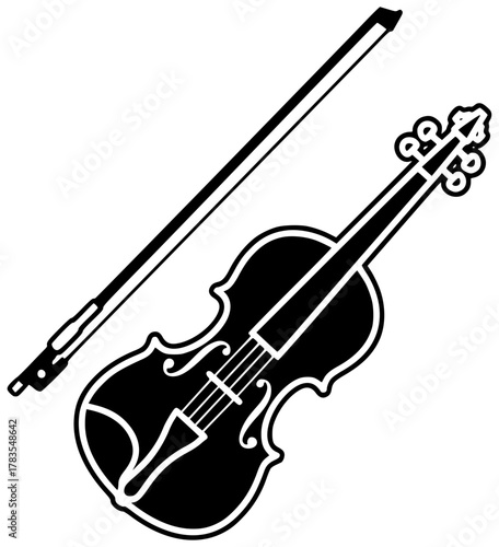 music illustration melody silhouette musical logo instrument icon orchestra outline viola classical acoustic play sound bow fiddle song wooden shape kids vector graphic background
