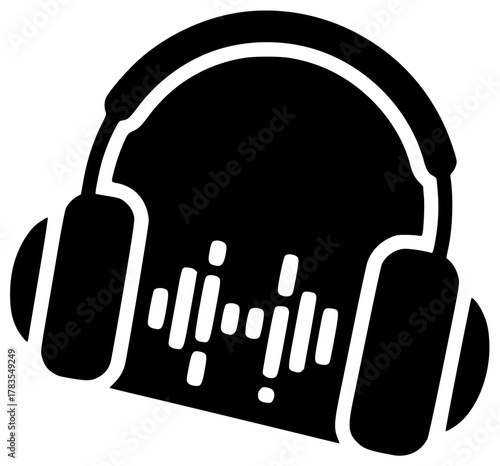 accessory illustration music silhouette technology logo sound icon audio outline headset modern equipment entertainment headphones device listen wireless stereo shape with vector graphic background