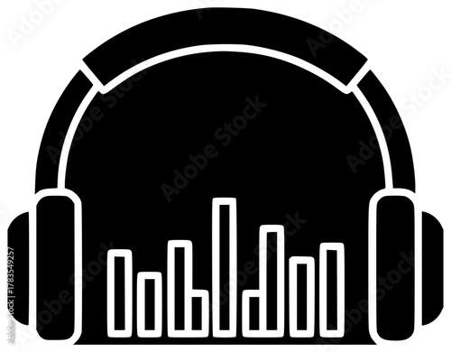 accessory illustration music silhouette technology logo sound icon audio outline headset modern equipment entertainment headphones device listen wireless stereo shape with vector graphic background
