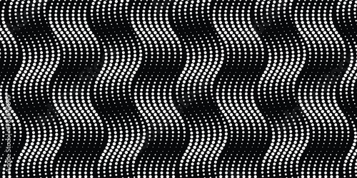 Modern geometric background. Monochrome repeating pattern with curved wavy lines and dots.