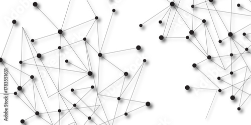 Technology abstract white digital background of connected dot with black line .many squares and rectangle shapes .Internet connection network high digital technology with connecting points and